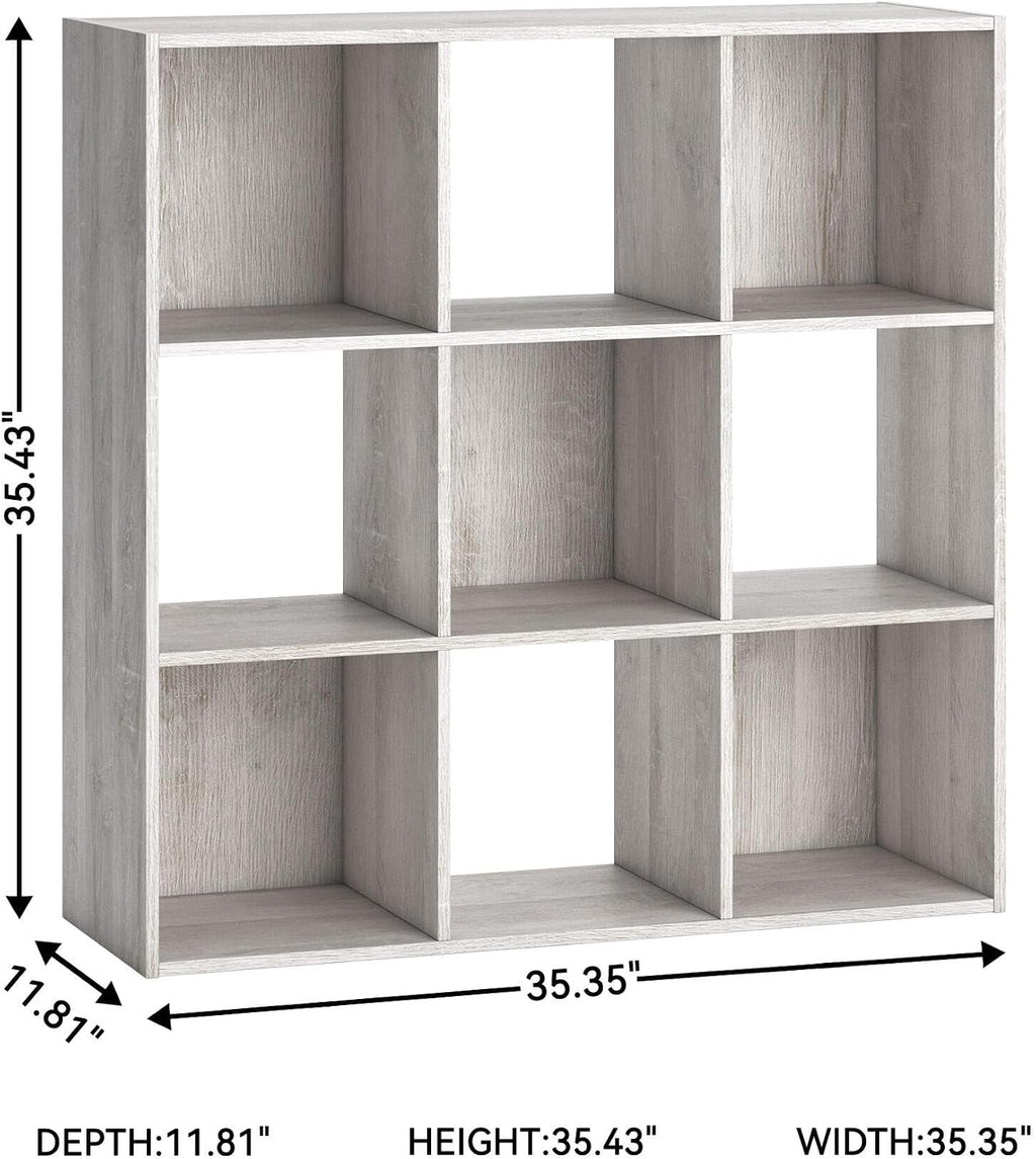 Signature Design by Ashley Paxberry 9 Cube Organizer Bookshelf, Whitewash | Engineered wood and laminate, Replicated worn-through paint, Fits 10.5 in storage bins, Alternating open and closed backs