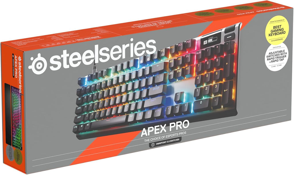 SteelSeries Apex Pro Gen 3 Gaming Keyboard - Hall Effect Keyboard, Magnetic Keyboard with OmniPoint 3.0 Switches - Adjustable Actuation, Rapid Trigger, Rapid Tap/SOCD - English QWERTY