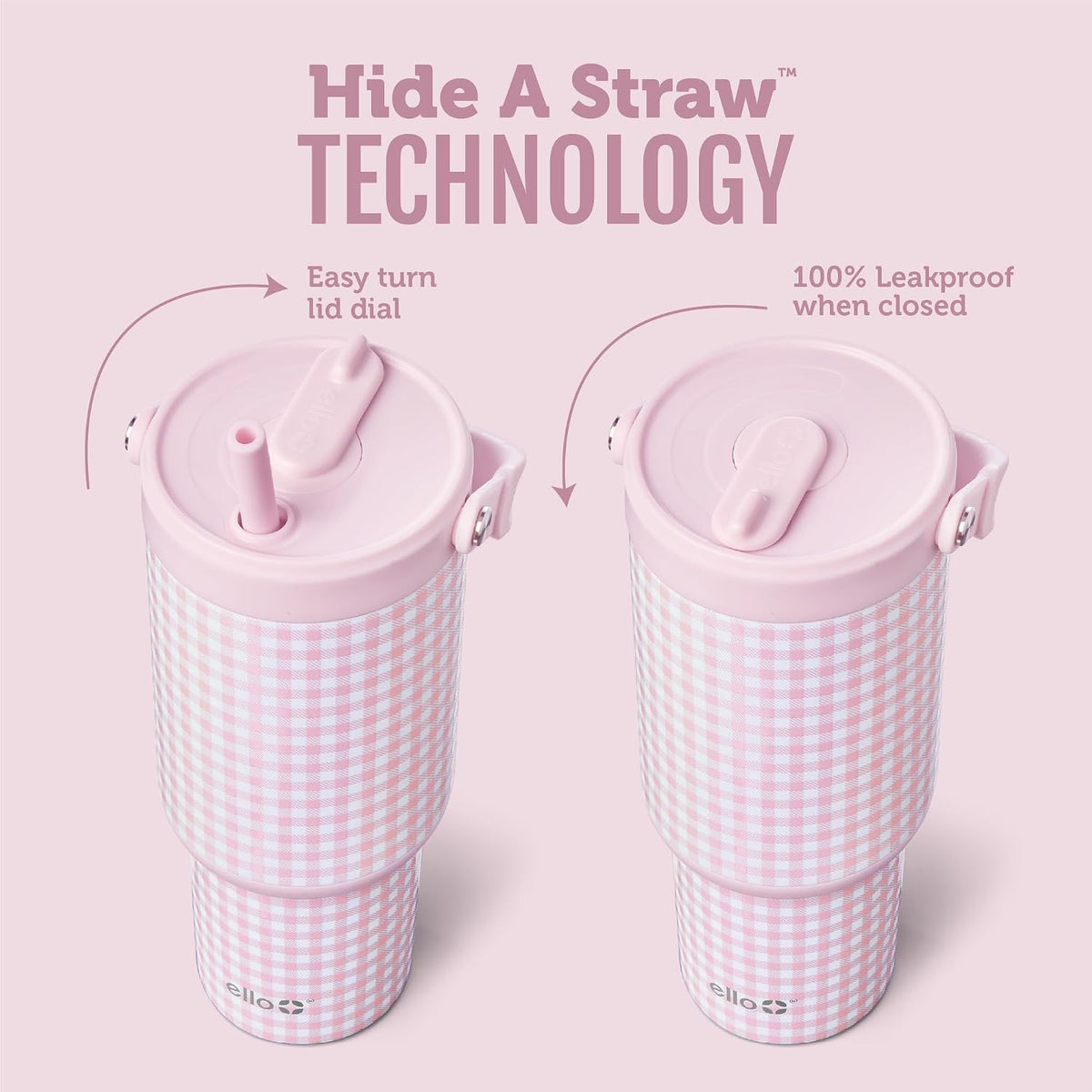 Ello Oasis Go+ 32oz Insulated Stainless Steel Tumbler with Straw, Pink