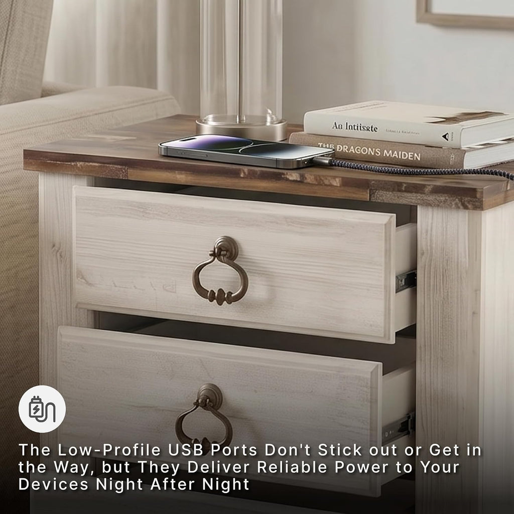 Signature Design by Ashley Willowton 2 Drawer Nightstand, Whitewash | Engineered wood construction, Whitewash finish, Dual USB charging ports, Smooth-gliding drawers, Tall nightstand