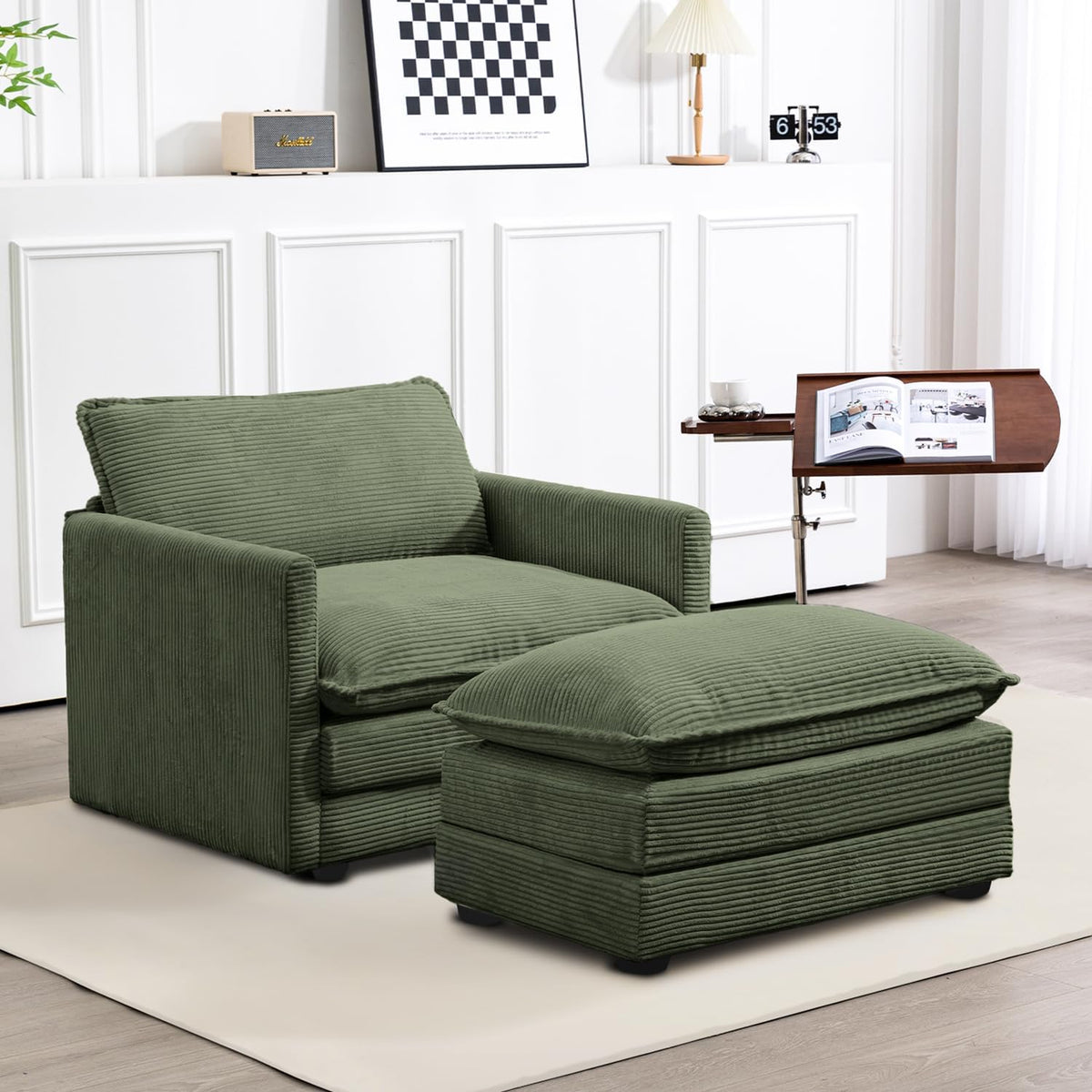 ROWHY 112'' Sectional Modular Cloud Couch, Oversized 5 Seat Couches U Shaped Sofa with 2 Movable Ottomans, 2 Throw Pillows, Upholstered Corduroy U Shape Comfy Deep Couches for Living Room, Beige