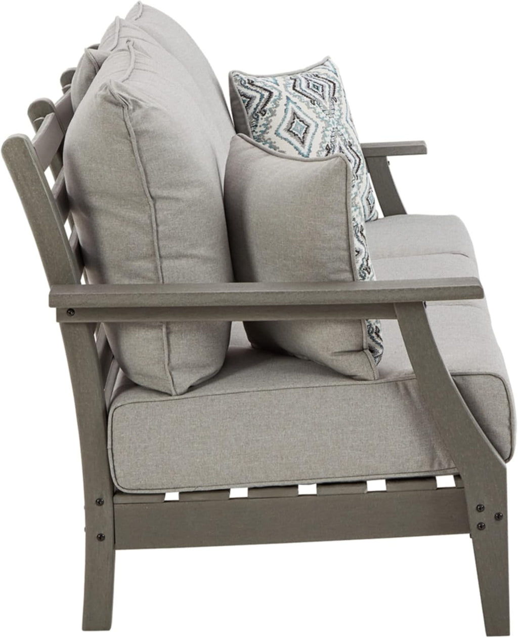 Signature Design by Ashley Visola 80"W 3-Seat Outdoor Patio Sofa, HDPE Wood Look, Couch with Performance Cushions for Deck Furniture, Gray