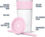 Ello Ava 18oz Glass Tumbler with Straw and Lid for Iced Coffee,Pink Orchard