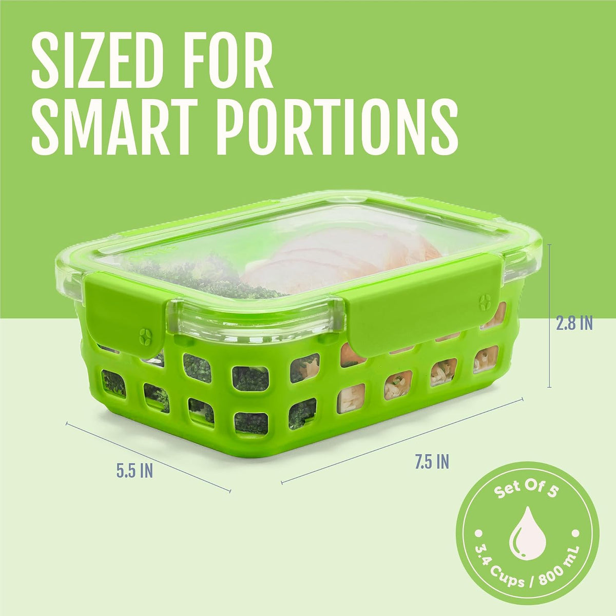 Ello Duraglass 3.4 Cup Glass Meal Prep Containers, 10 Pc, 5 Pack, Fruit