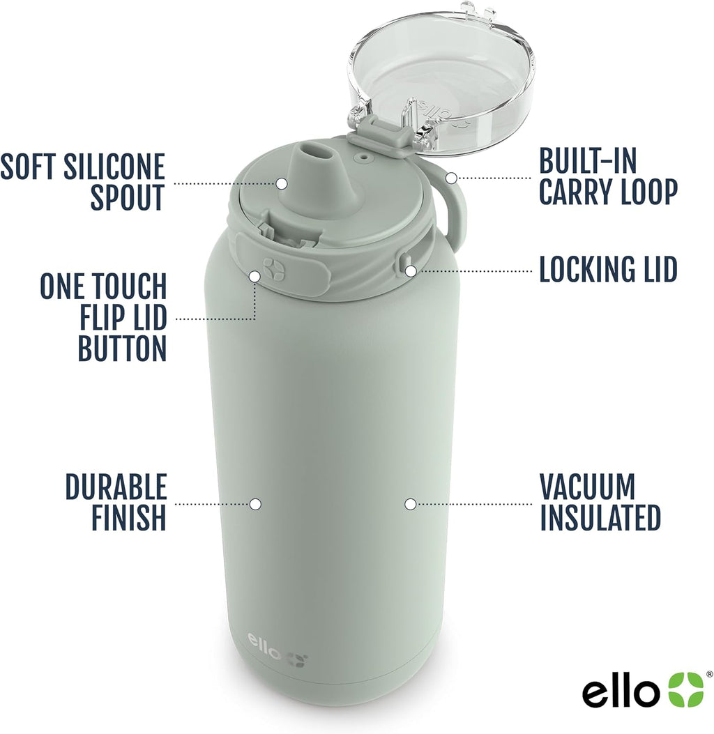 Ello Cooper 22oz Insulated Stainless Steel Water Bottle with Straw, Sage