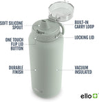 Ello Cooper 22oz Insulated Stainless Steel Water Bottle with Straw, Sage