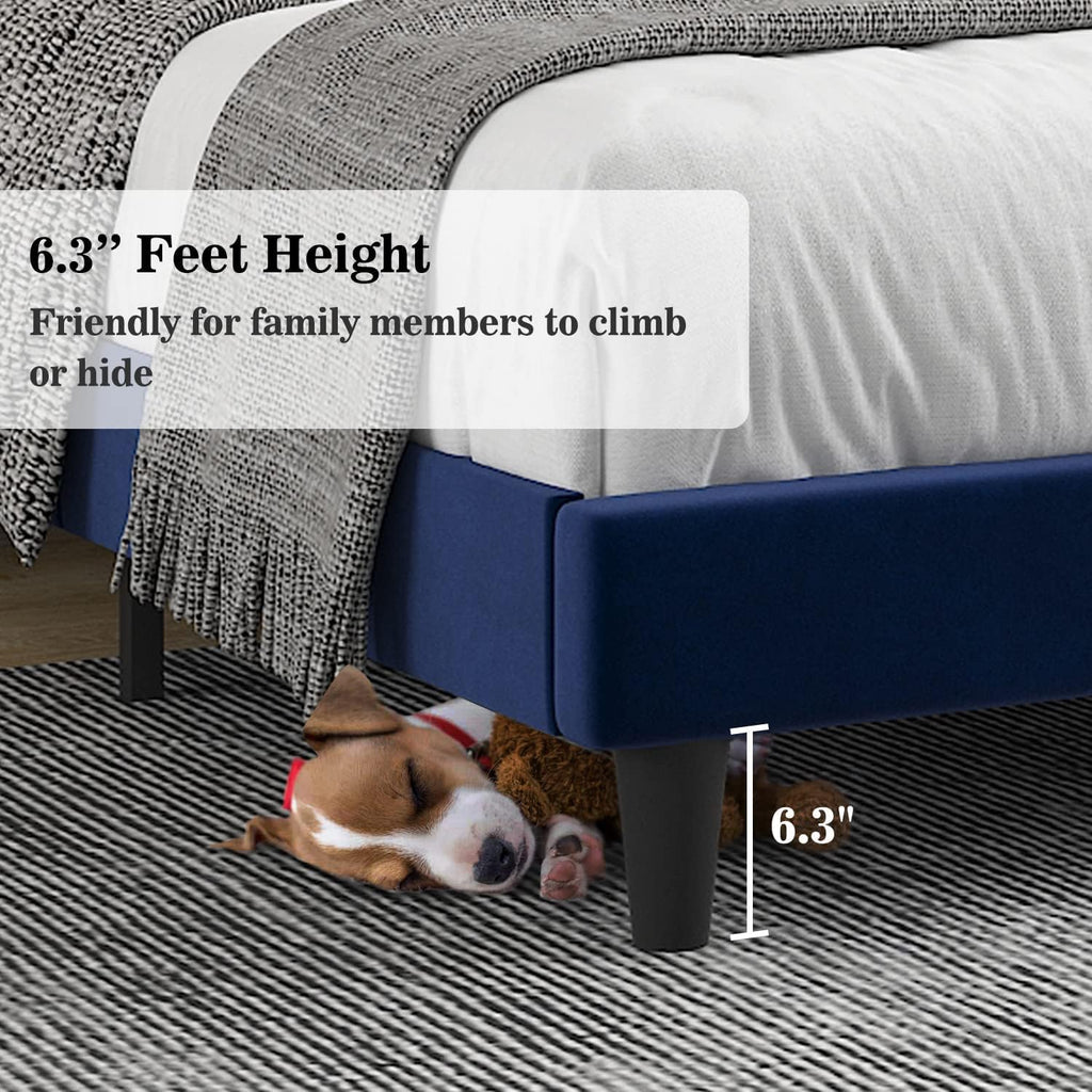Allewie Queen Platform Bed Frame/Velvet Upholstered Bed Frame with Vertical Channel Tufted Headboard/Strong Wooden Slats/Mattress Foundation/Box Spring Optional/Easy Assembly/Navy Blue