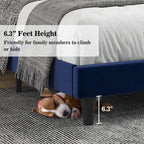 Allewie Queen Platform Bed Frame/Velvet Upholstered Bed Frame with Vertical Channel Tufted Headboard/Strong Wooden Slats/Mattress Foundation/Box Spring Optional/Easy Assembly/Navy Blue