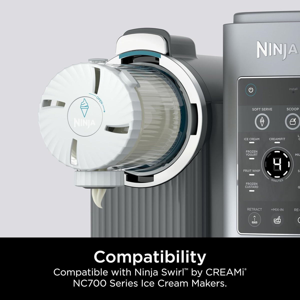 Ninja Swirl by CREAMi Pints and Lids, Compatible with NC700 Series Swirl Ice Cream & Soft Serve Makers, BPA-Free & Dishwasher Safe, Grey Lids, XSK7PNTLD2, 2 Count (Pack of 2)