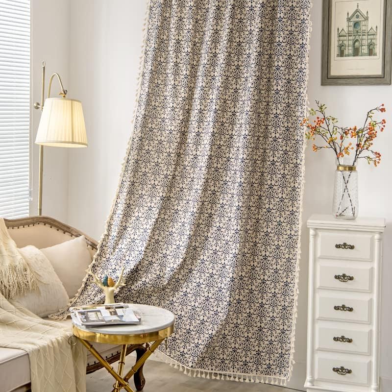 Sutuo Home Boho Curtain Crochet Lace Semi-Sheer Florals Hollow Knitted Handmade Tassels, Rod Pocket Window Treatment Vintage Rustic Farmhouse Drapes for Living Bedroom, 1 Panel 59" W x 84" L, Beige