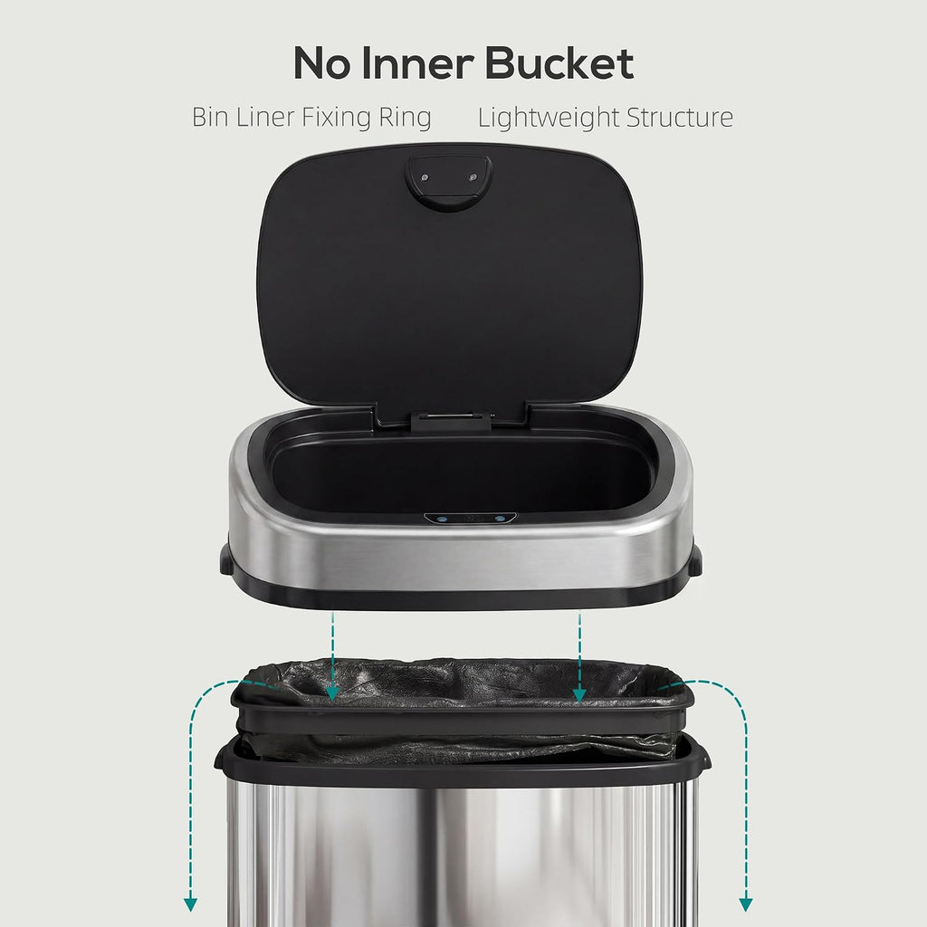 HOMCOM 58L Motion Sensor Bin Automatic Touchless for Kitchen Silver Tone
