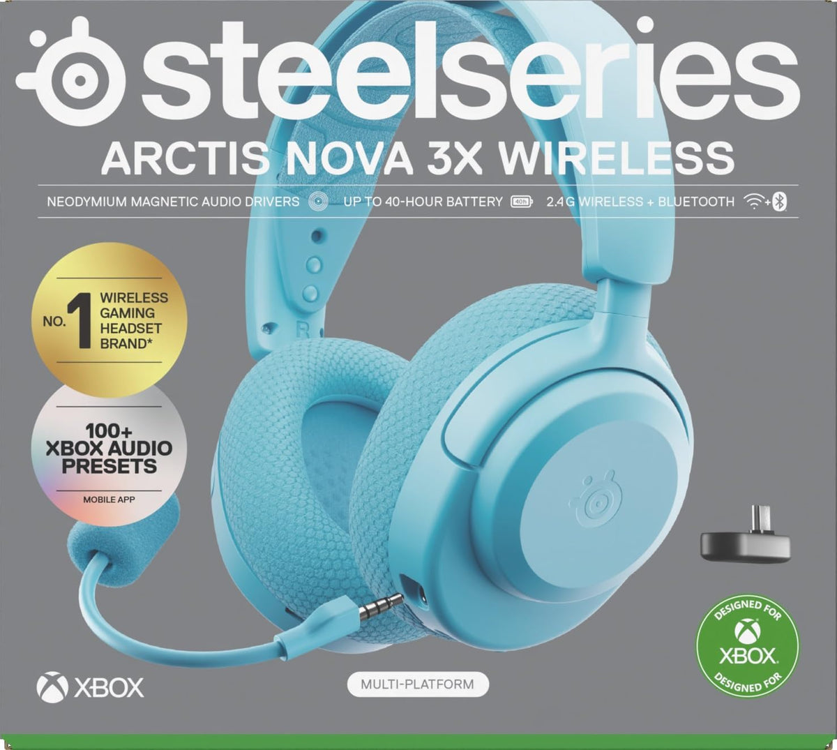 SteelSeries Arctis Nova 3X Wireless - Xbox Headset - Gaming Headset - Mobile App Control - 40 HR Battery with fast charging - Compatible with Xbox, PC, Switch and more - 2.4GHz/Bluetooth - Aqua