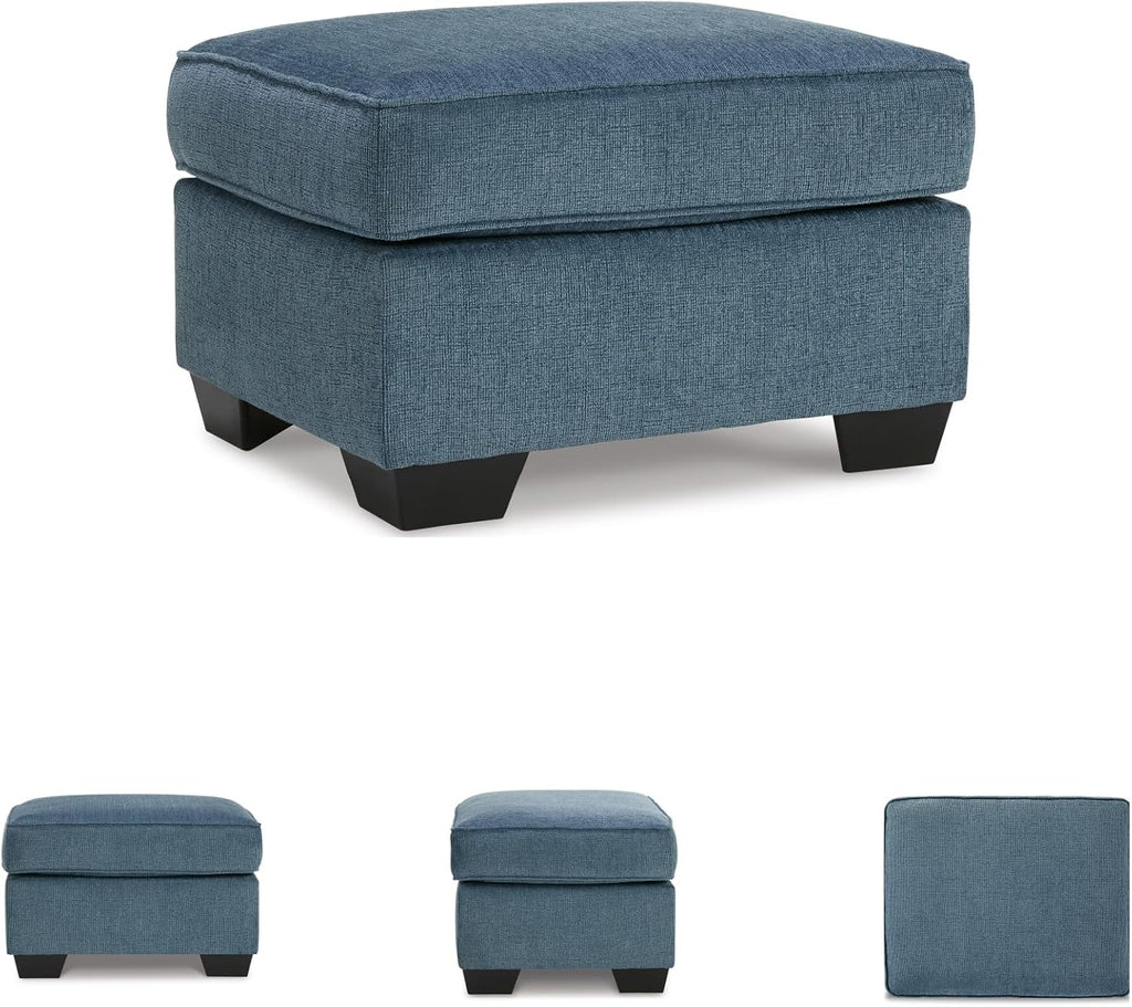 Signature Design by Ashley Ottoman, Cashton Blue Rectangular Foot Rest | 100% polyester Janiere chenille, Crosshatched weave, Ottoman foot rest, Firm foam cushion, Sturdy reinforced frame structure