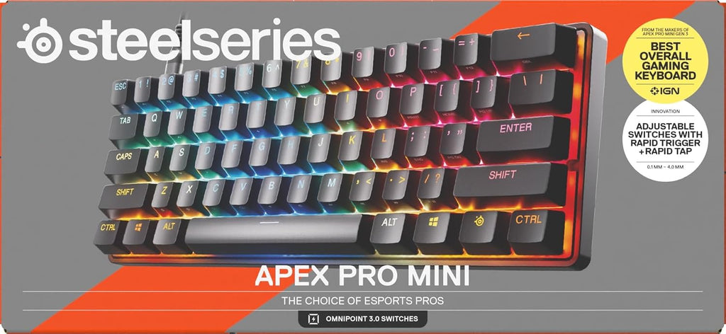 SteelSeries Apex Pro Mini Gen 3 Gaming Keyboard - 60 Percent Hall Effect Keyboard, Magnetic Keyboard with OmniPoint 3.0 Switches - Adjustable Actuation, Rapid Trigger, Rapid Tap/SOCD - English QWERTY