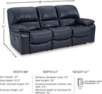 Signature Design by Ashley 3-Seat Zero Wall Power Reclining Sofa, Blue | Breathable top-grain leather, 4.5-inch wall hugger design, Integrated zero-draw USB port, Power headrest, Leesworth Series