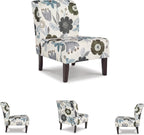 Signature Design by Ashley Armless Accent Chair, Ivory & Blue Floral | Compact profile for small spaces, 100% polyester upholstery, Sturdy black-finished wood legs, Triptis Series