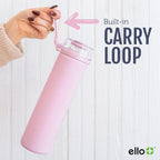 Ello Syndicate 20oz Glass Water Bottle with Flip Lid and Sleeve, Cashmere