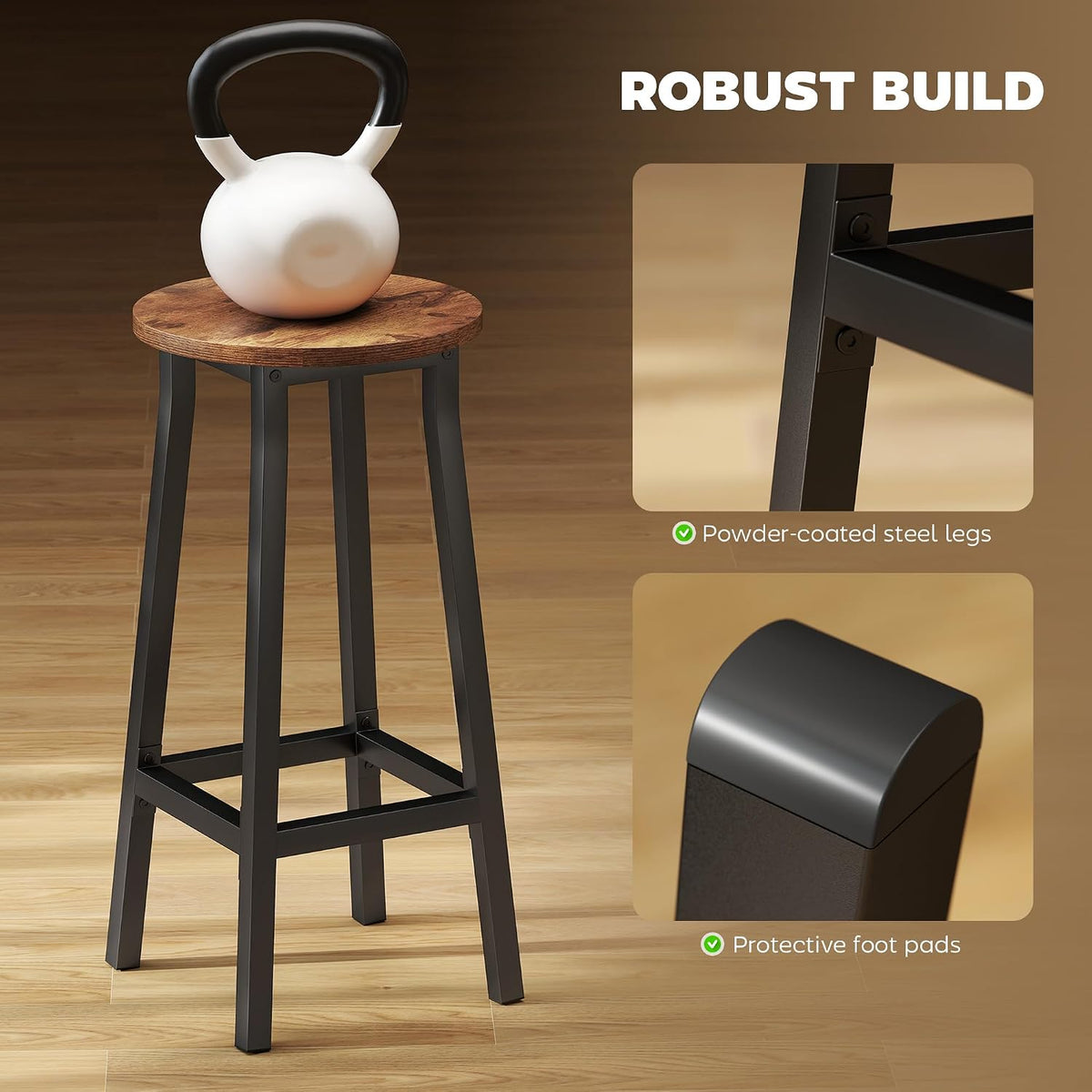 HOMCOM Bar Stools Tall Bar Chairs with Steel Frame Set of 2 Brown