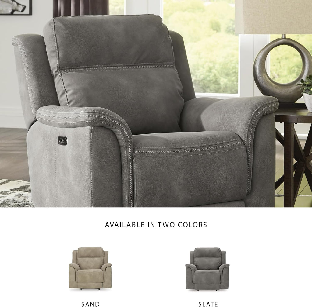 Signature Design by Ashley Power Recliner, Slate Zero Wall | Water-resistant faux leather, Zero-gravity power recline, Zero-draw USB port, Next-Gen Durapella Series