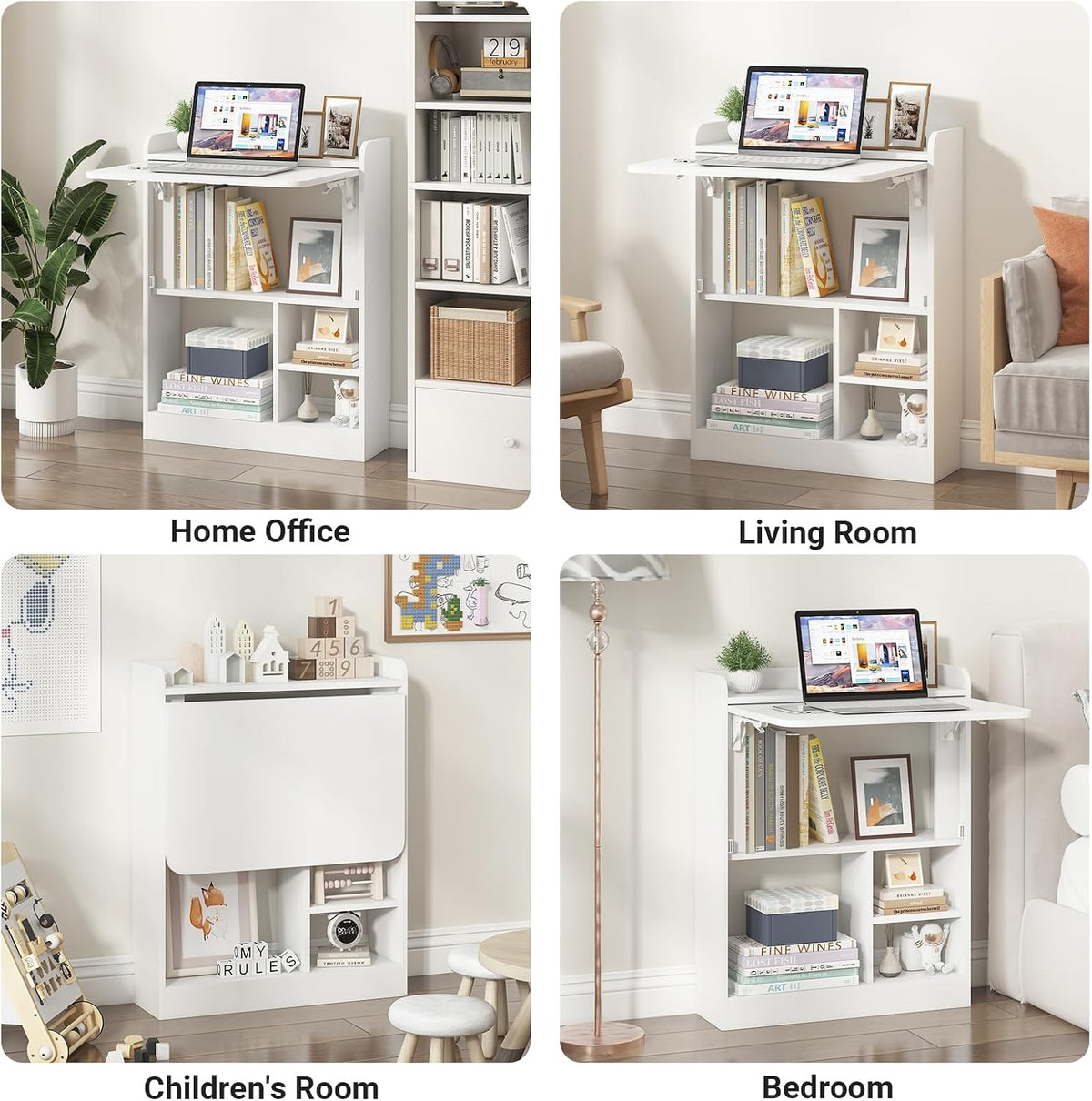 Wall Mounted Table Folding Desk,Drop Leaf Floating Table w/4 Storage Shelve