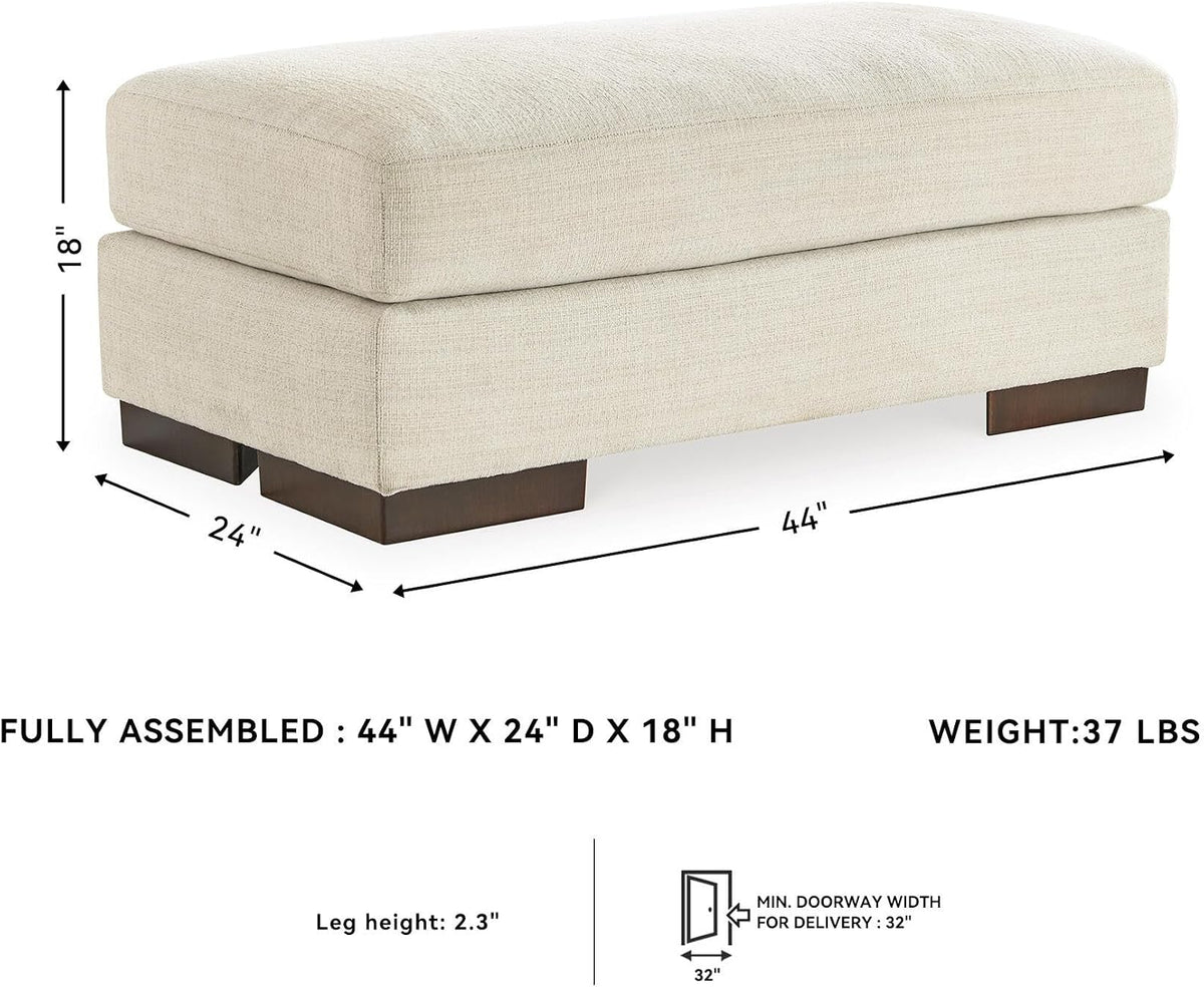 Signature Design by Ashley Large Rectangular Chenille Ottoman, Birch White | Textured polyester chenille over a durable reinforced wood frame, Pre-assembled contemporary convenience, Maggie Series