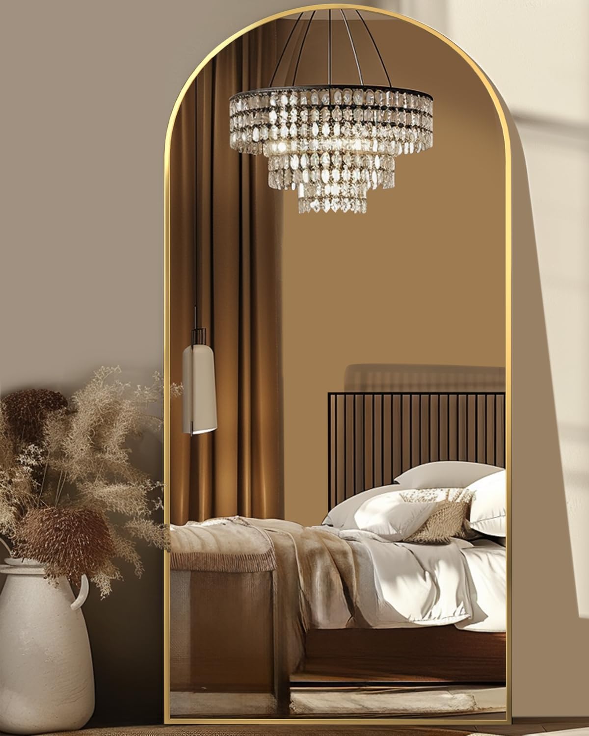 Antok 58" x19” Arched Full Length Mirror, Floor Mirror with Stand,Gold