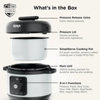 Ninja® HyperHeat™ 9-in-1 Pressure Cooker, 6.5-qt, White, PC201WH | Cooks 2X faster, Sear, Sauté, Slow Cook, Steam, Sous Vide & Yogurt, 1200W, PFAS-free, removable SimpliServe™ pot for serving