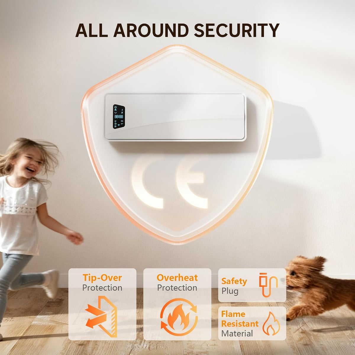 HOMCOM Electric Heater 2000W Ceramic Wall Mounted Space Heater Fan White