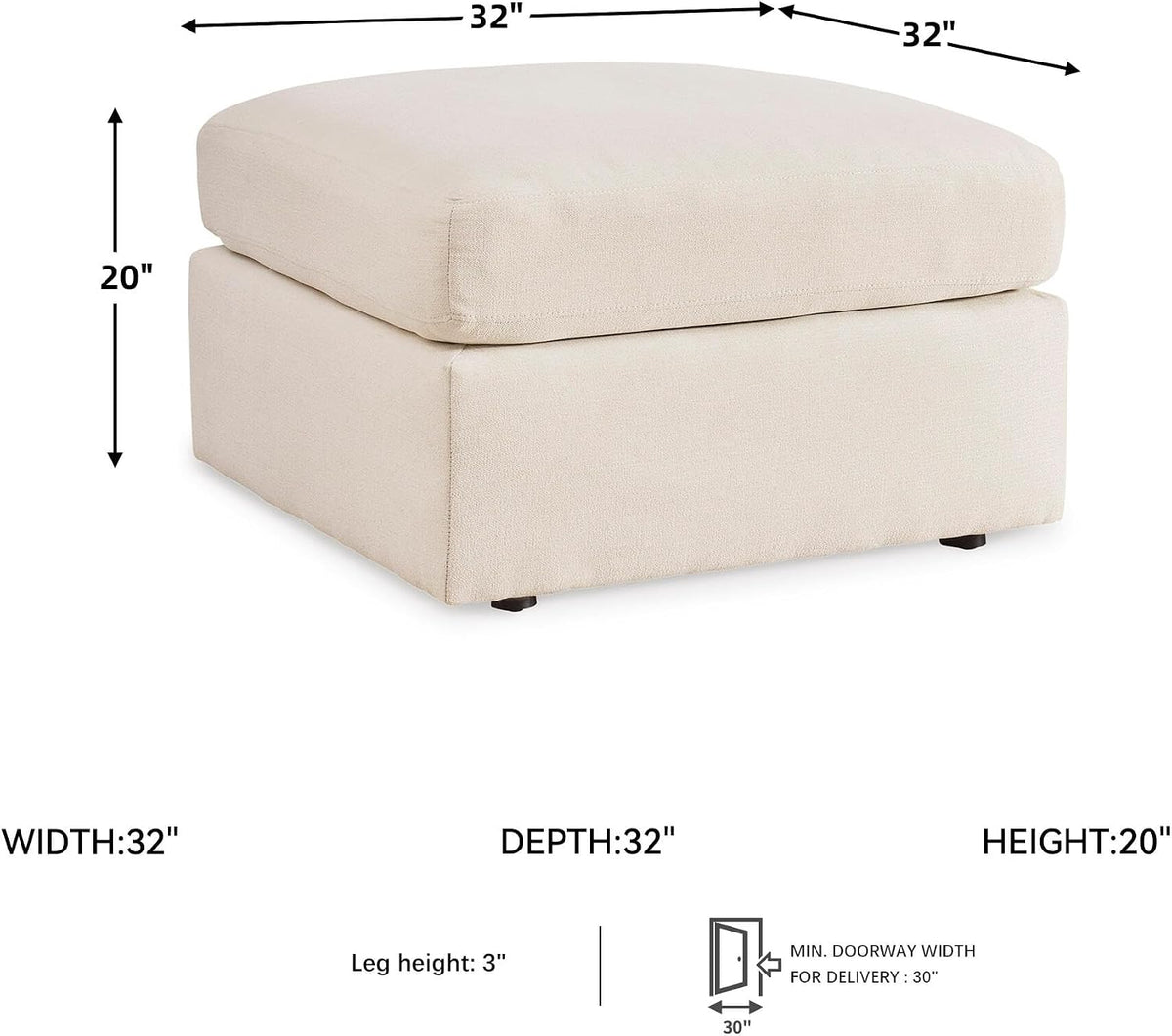 Signature Design by Ashley Modmax Square Oversized Accent Ottoman, Oyster | Stain-resistant Next-Gen Nuvella polyester, Durable reinforced frame, 32-inch square design for coffee table use