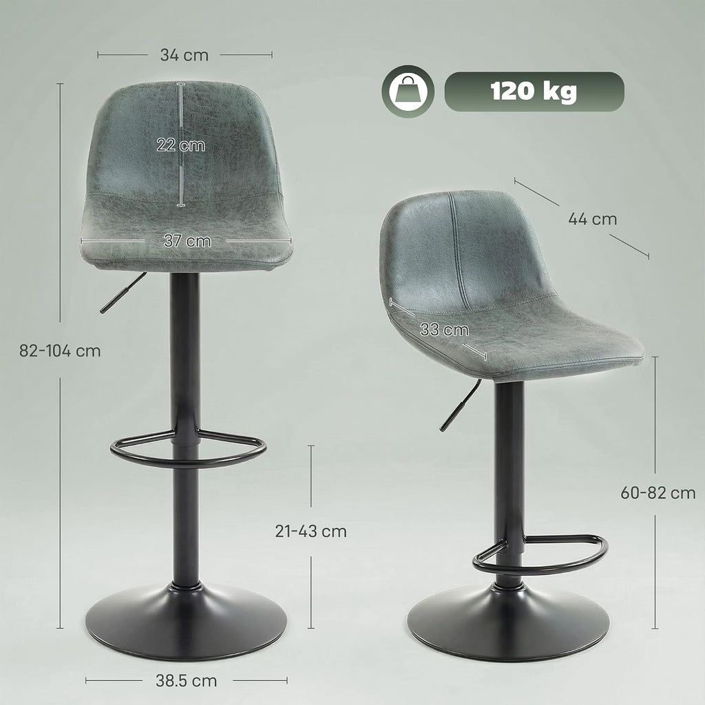 HOMCOM Bar Stools Set of 2 Modern Swivel Barstools Height Adjustable Green