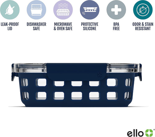 Ello Duraglass 3.4 Cup Glass Meal Prep Containers, 6 Pc, 3 Pack,Mixed Berry