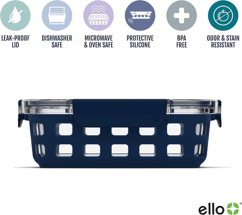 Ello Duraglass Mixed Meal Prep Sets Leak-Proof Glass Food Storage Containers with Silicone Sleeves and Airtight BPA-Free Lids, Dishwasher, Microwave, and Freezer Safe