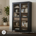 Signature Design by Ashley Lenston Black Accent Cabinet with Glass Doors | Tempered glass doors, 3 adjustable shelves, Wood oak veneer and engineered wood construction, 1 soft-close drawer