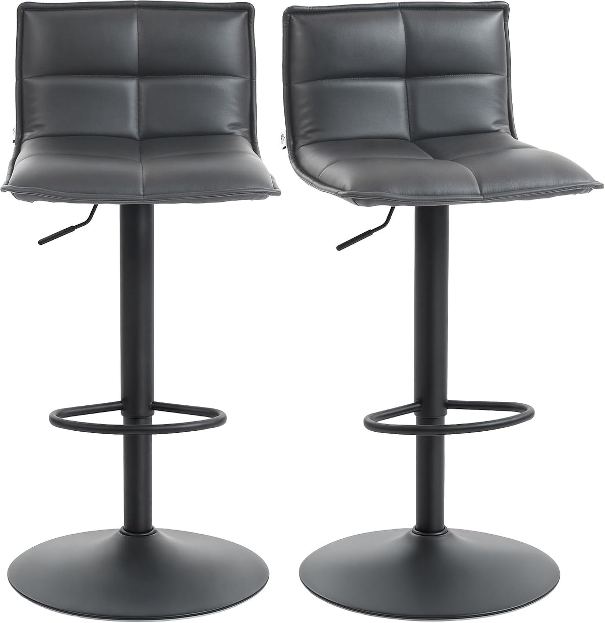 HOMCOM Bar Stools Set of 2 Modern Swivel Height Adjustable Chairs Dark Grey