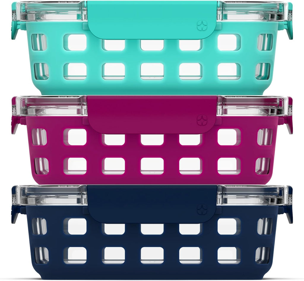 Ello Duraglass 3.4 Cup Glass Meal Prep Containers, 6 Pc, 3 Pack,Mixed Berry