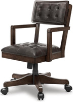 Signature Design by Ashley Wood Executive Desk Chair, Brown | Solid wood frame with a combination of leather and faux leather, Classic style for home workspaces, Breckington Series