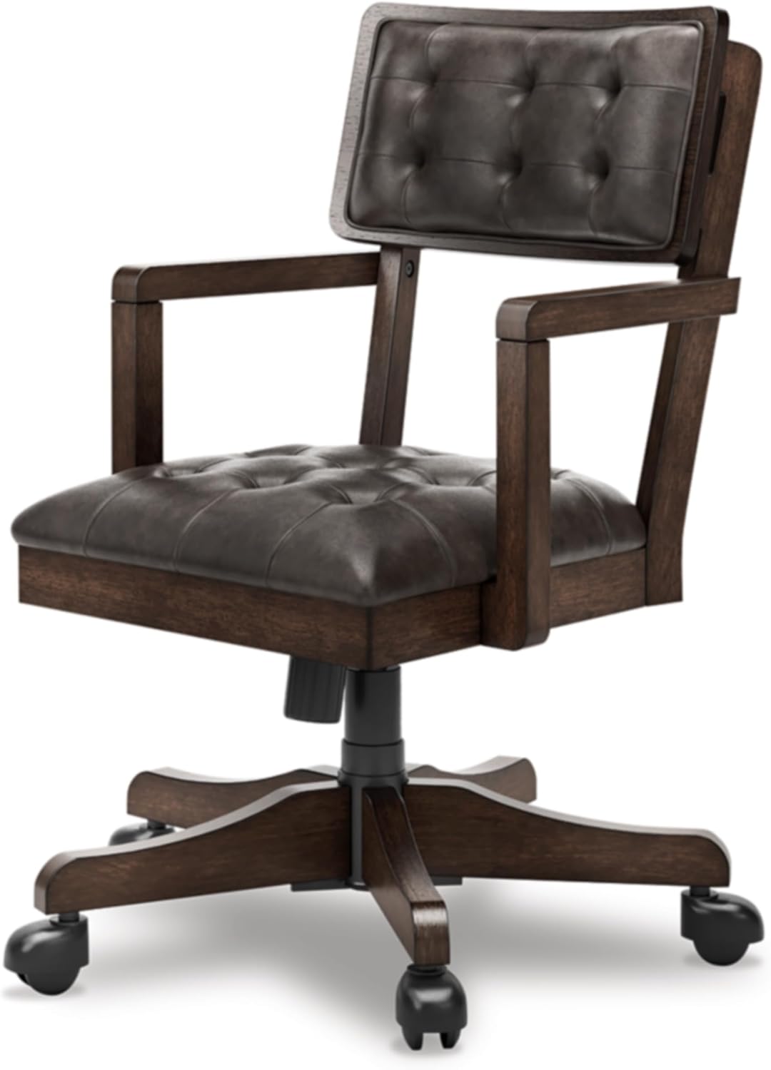 Signature Design by Ashley Wood Executive Desk Chair, Brown | Solid wood frame with a combination of leather and faux leather, Classic style for home workspaces, Breckington Series