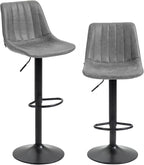 HOMCOM Bar Stools Set of 2, Height Adjustable, Leathaire, Grey