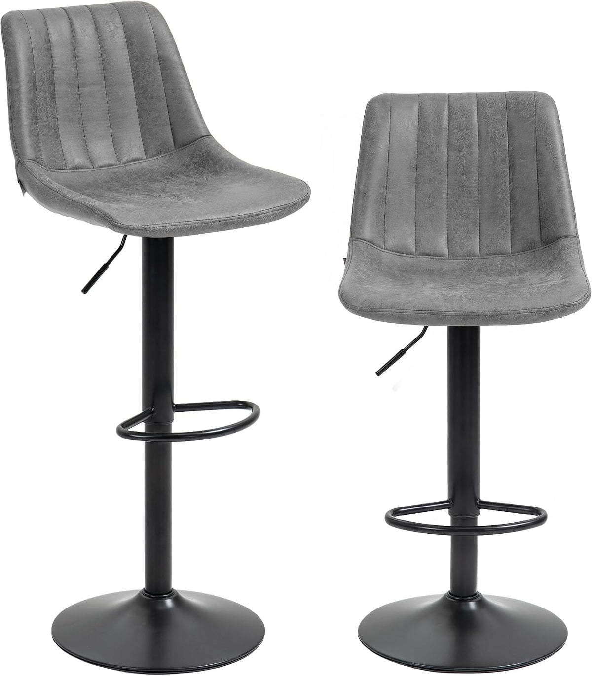 HOMCOM Bar Stools Set of 2, Height Adjustable, Leathaire, Grey