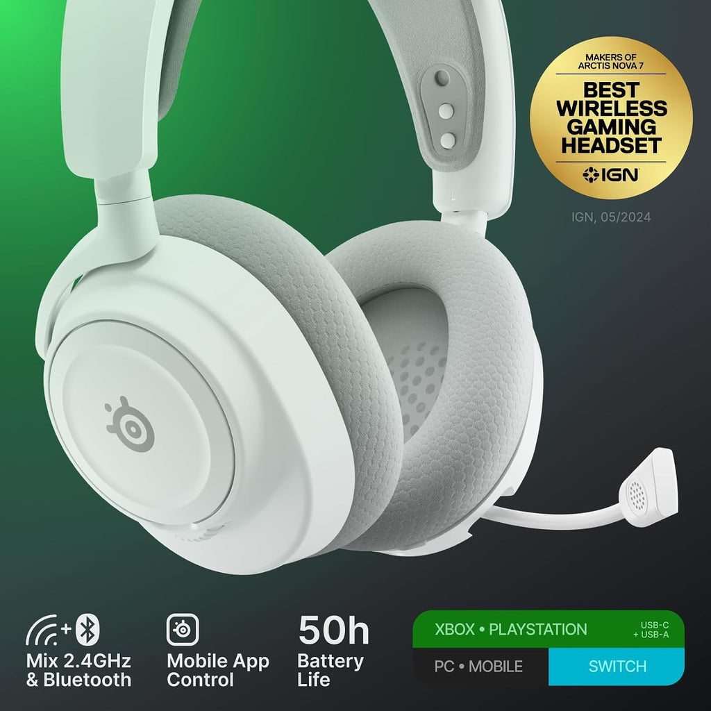 SteelSeries Arctis Nova 7X Wireless Gen 2 - Xbox Headset - Gaming Headset - Mobile App Control - 50+ HR with Fast Charge - Compatible with Xbox PC, Switch & More - Mixable 2.4GHz/Bluetooth - White