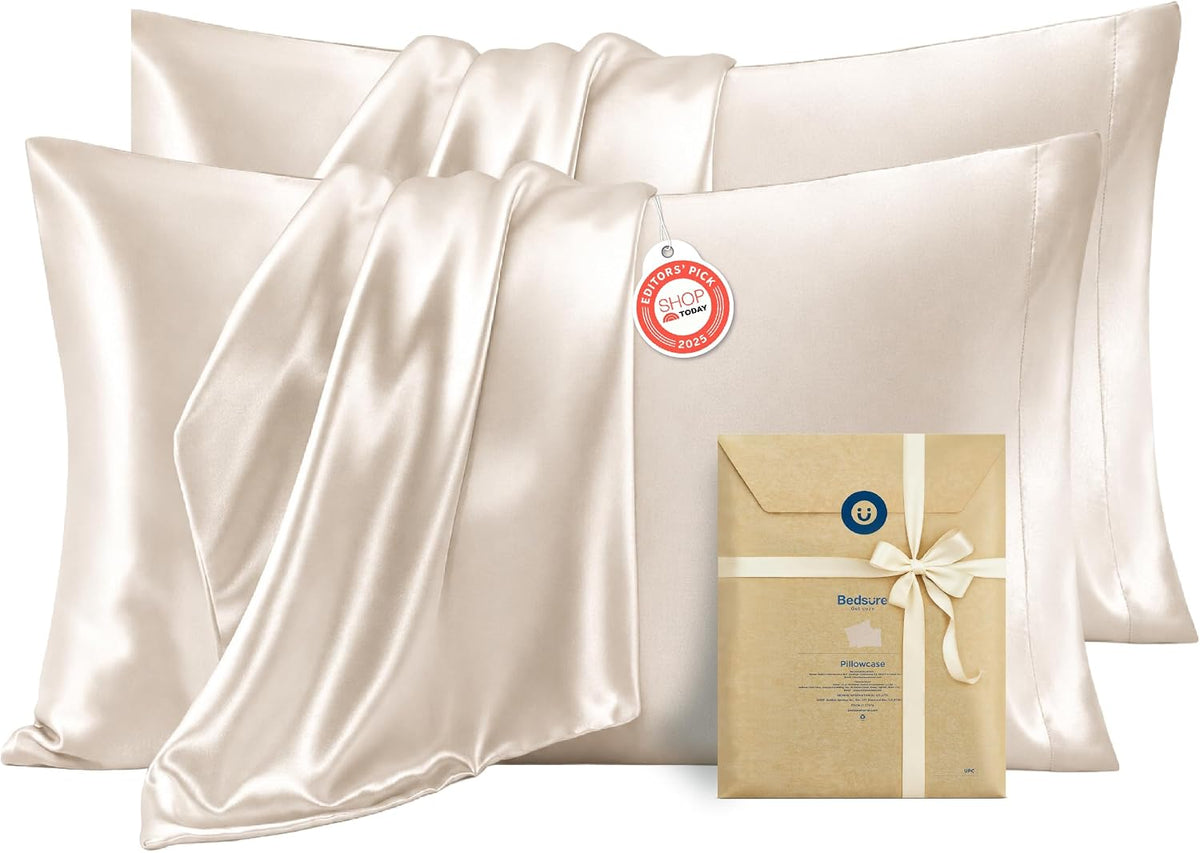 Bedsure Satin Pillowcases Queen Set of 2, Similar to Silk Pillow Cases Pink