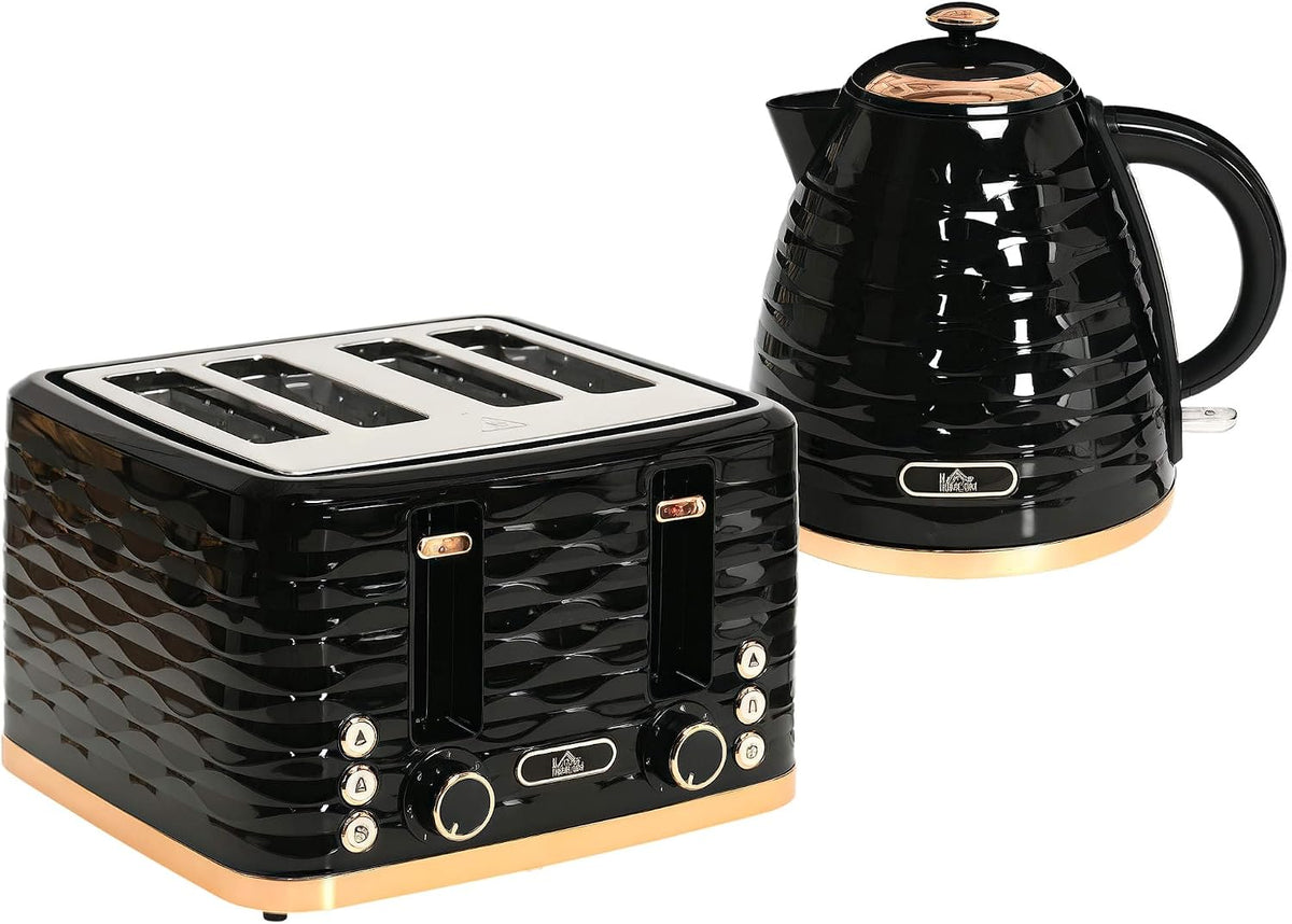 HOMCOM Kettle and Toaster Sets 3000W 1.7L Kettle & 4 Slice Toaster Black