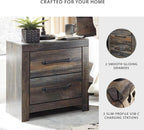 Signature Design by Ashley Drystan Rustic 2 Drawer Nightstand, USB-C | Engineered wood, Weatherworn brown finish, 2 faux-linen lined drawers, Dual USB-C ports, Small space solution