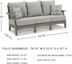 Signature Design by Ashley Visola 80"W 3-Seat Outdoor Patio Sofa, HDPE Wood Look, Couch with Performance Cushions for Deck Furniture, Gray