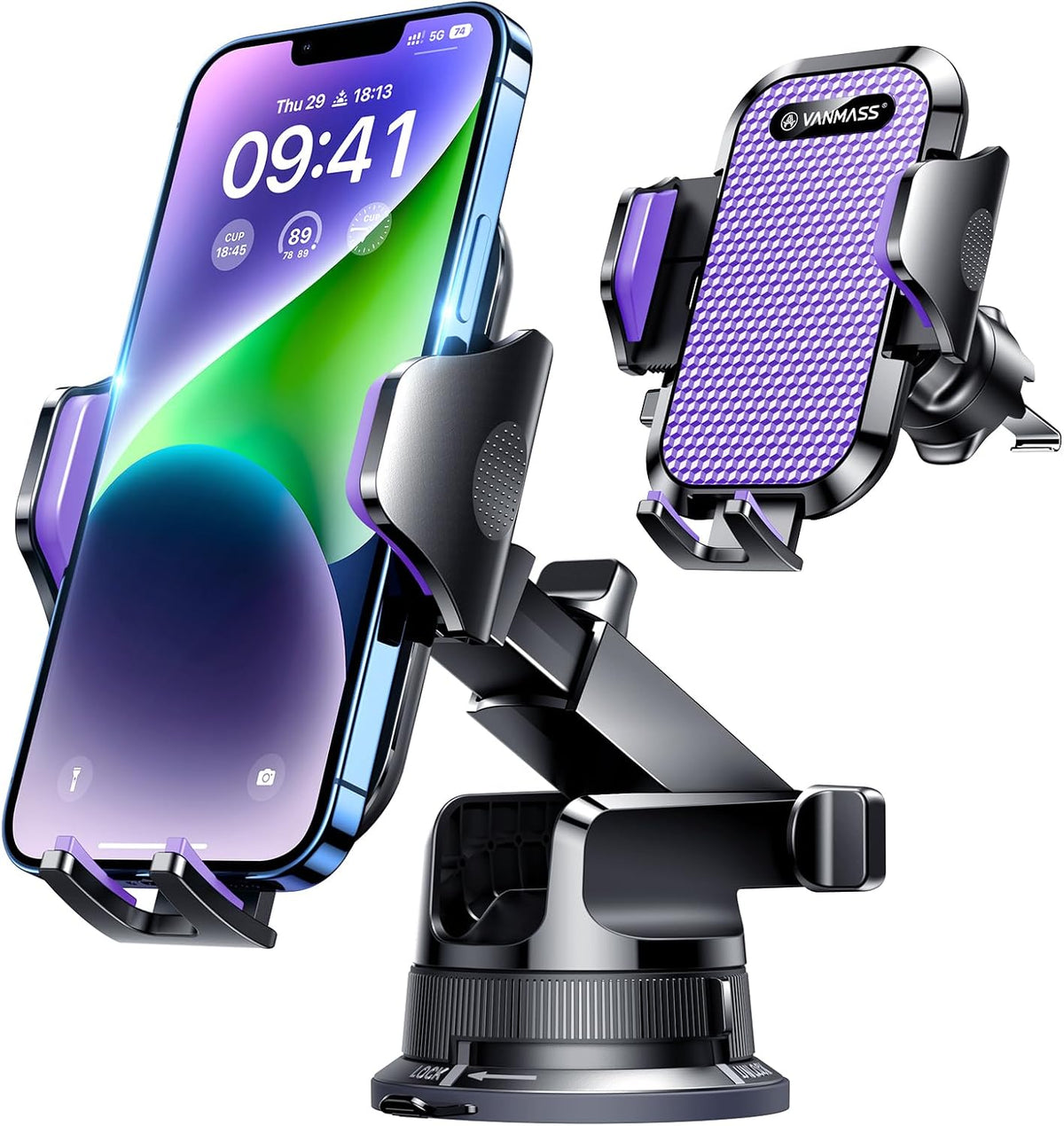 [True Military-Grade] Car Phone Holder VANMASS [Upgraded Strongest Suction&Clip] Cell Phone Mount for Dashboard Windshield Vent Kit, Truck Cradle Stand for iPhone 18 Pro Max 17 16 15 Android,Ink Black