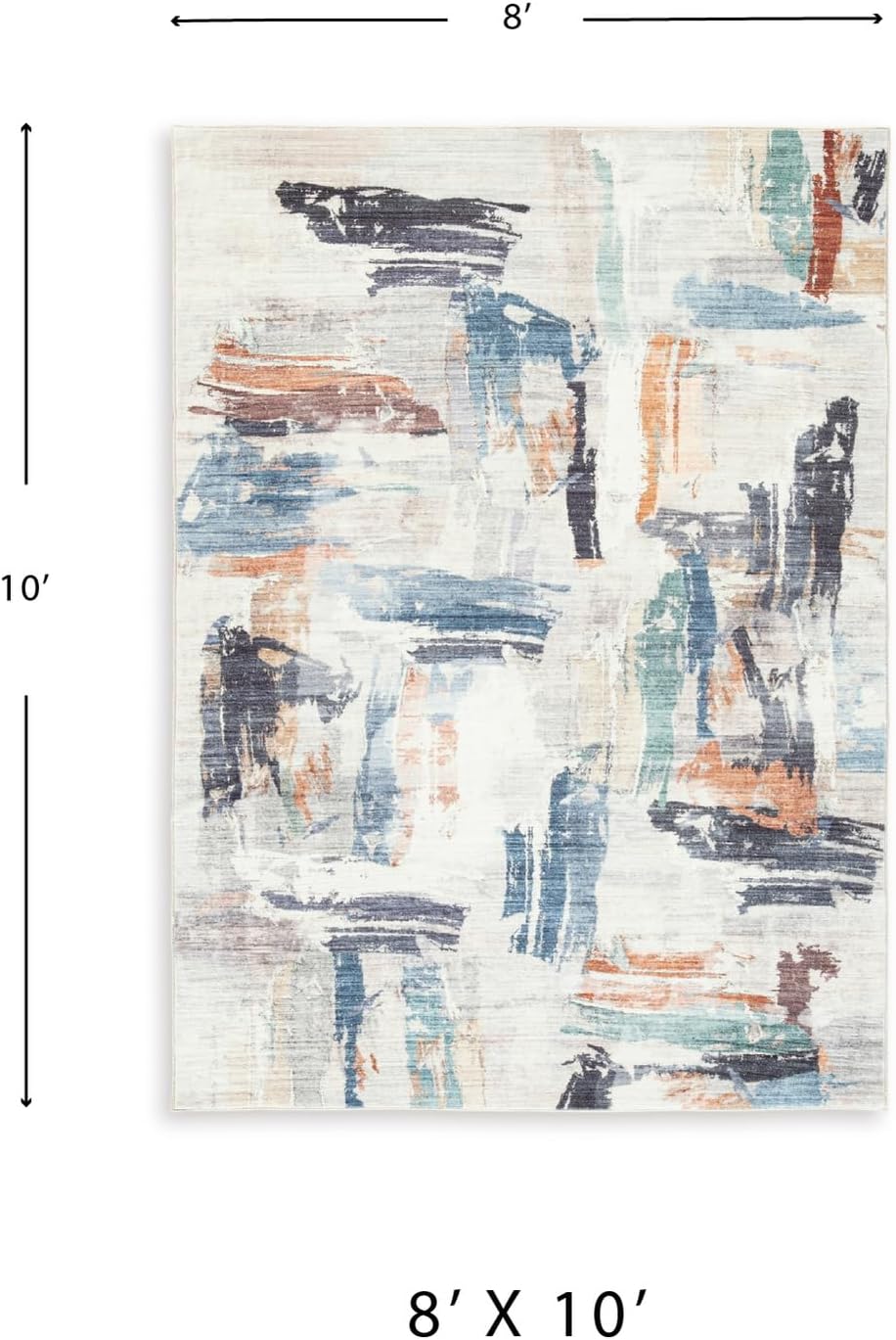 Signature Design by Ashley Washable Area Rug, 8x10, Abstract | 100% polyester with 7 mm medium pile, Abstract contemporary style for living rooms, Hessland Series