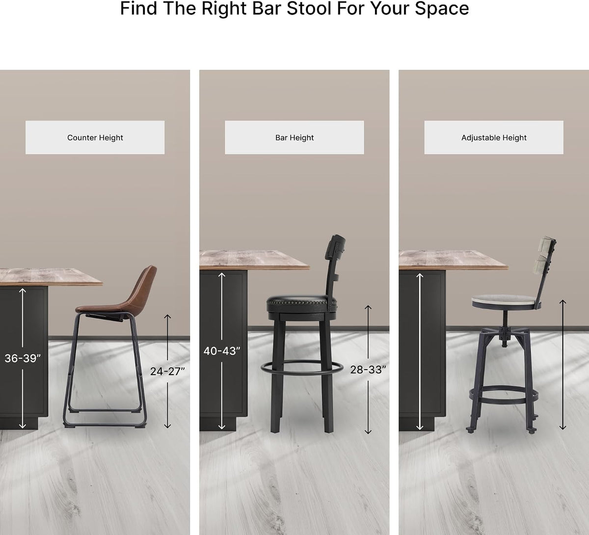 Signature Design by Ashley Haddigan Counter Height Bar Stool, Set of 2 | Easy-clean faux leather cushioned seat, Casual farmhouse wood slat back design, 25.6-inch seat height for kitchen islands