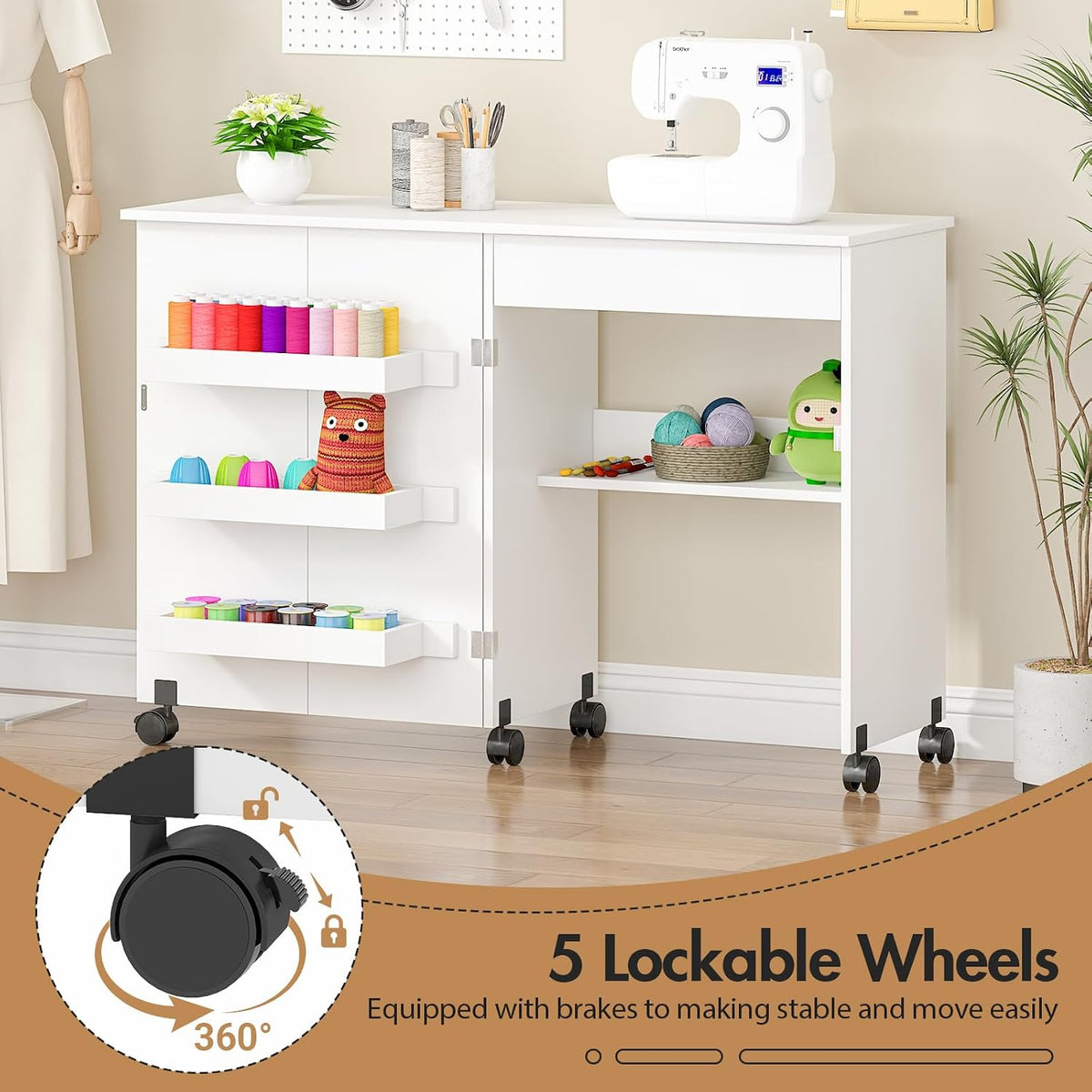 Sewing Table,Sewing Machine Desk w/Open Storage Shelf Drawer Rolling Caster