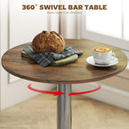 HOMCOM Round Bar Table 360 Degree Swivel Adjustable Height Rustic Brown