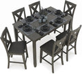 Signature Design by Ashley Caitbrook Counter Height Dining Table Set for 6 | Hardwood solids, Acacia veneer and MDF substrate table, 6 upholstered space-saving stools, Antiqued gray wash finish